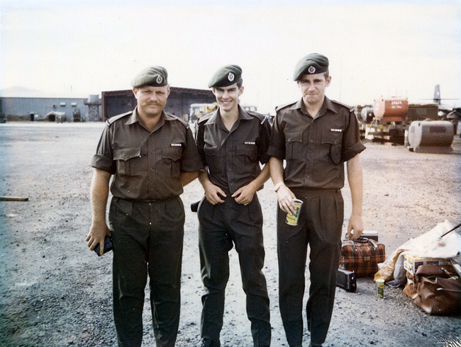 Chris Stock, Fred King and Lewis Pagan at Tan Son Nhut airbase, Saigon, 1970