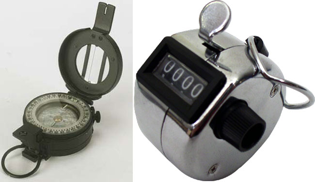 Military compass and pace counter