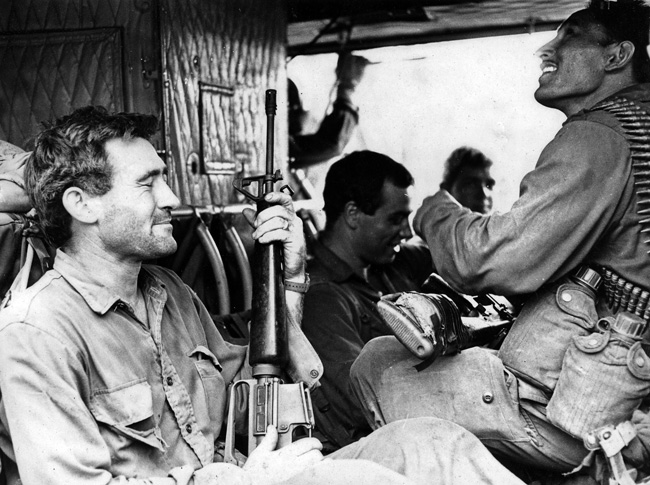 Members of Victor 3 Company aboard helicopter, circa 1969