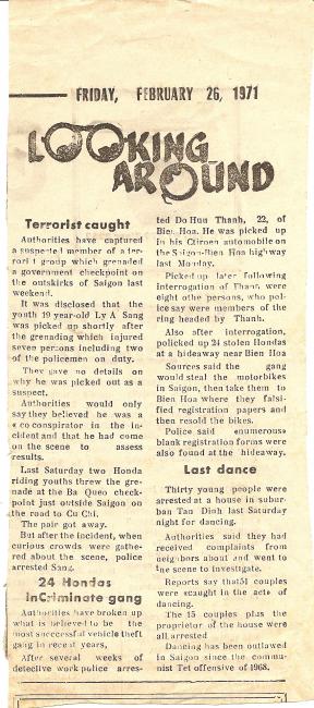 Gossip column in The Vietnam Guardian, 1971 Gossip column in The Vietnam Guardian, 1971