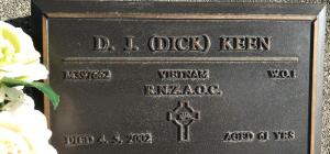 Bronze service plaque for Vietnam War veteran, D. J. (Dick) Keen, at Whenua Tapu Cemetery near Porirua, Wellington