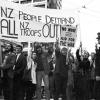 Anti-Vietnam War protesters outside the Auckland Town Hall, 12 May 1971