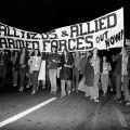 Protesters march on the United States Consulate in Auckland, 1972